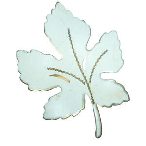 Vintage Maple Leaf Brooch White Enamel Gold Tone‎ Pin Ornate